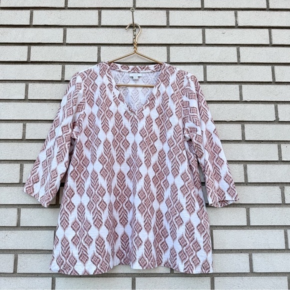 Pure J Jill Mauve Brown Ikat Print Top Knit Tunic Cotton - Picture 1 of 7